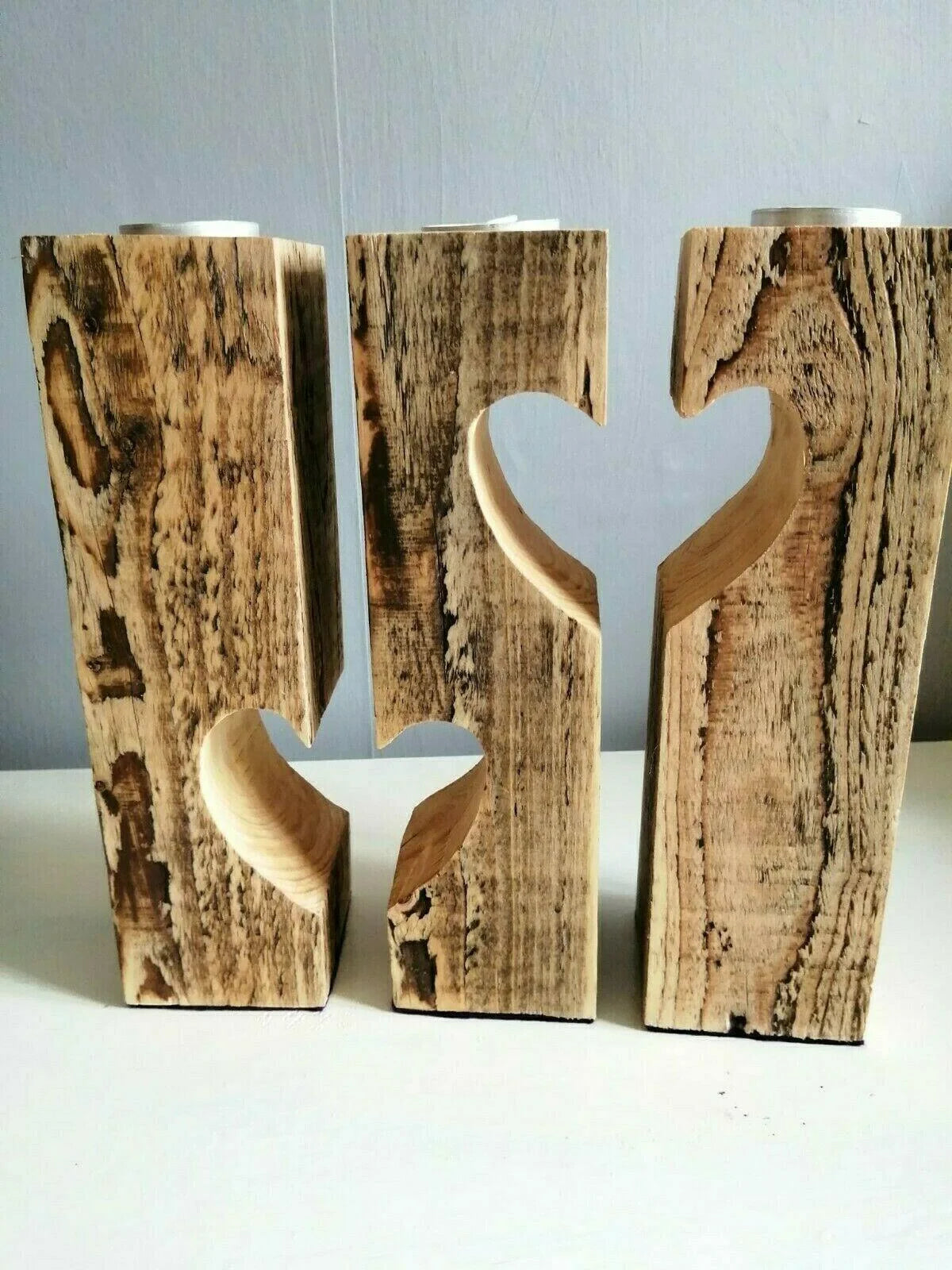 Set of Three Wooden Tea Lights