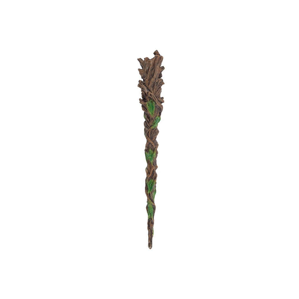 Wooden staff with leaf patterns on a white background