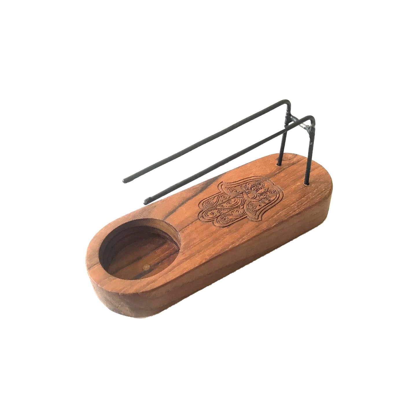 Beautifully handcrafted Teak Wood Palo Santo Heater featuring the iconic Hamsa symbol. Made from sustainably sourced teak wood in Indonesia, adding a touch of harmony and spiritual elegance to any setting.