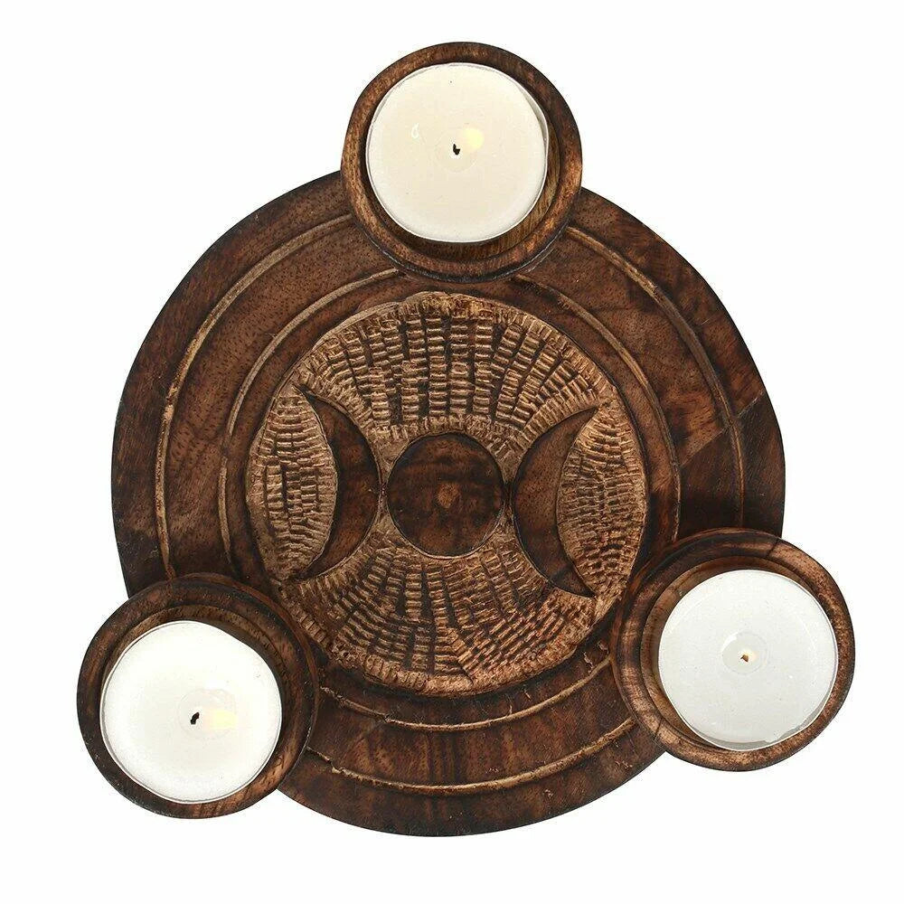 Wooden Triple Moon with triple tealight holders