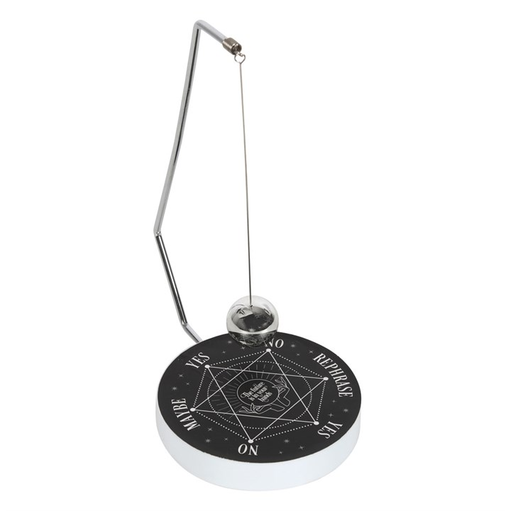 Decorative hanging item with geometric design and text on a white background