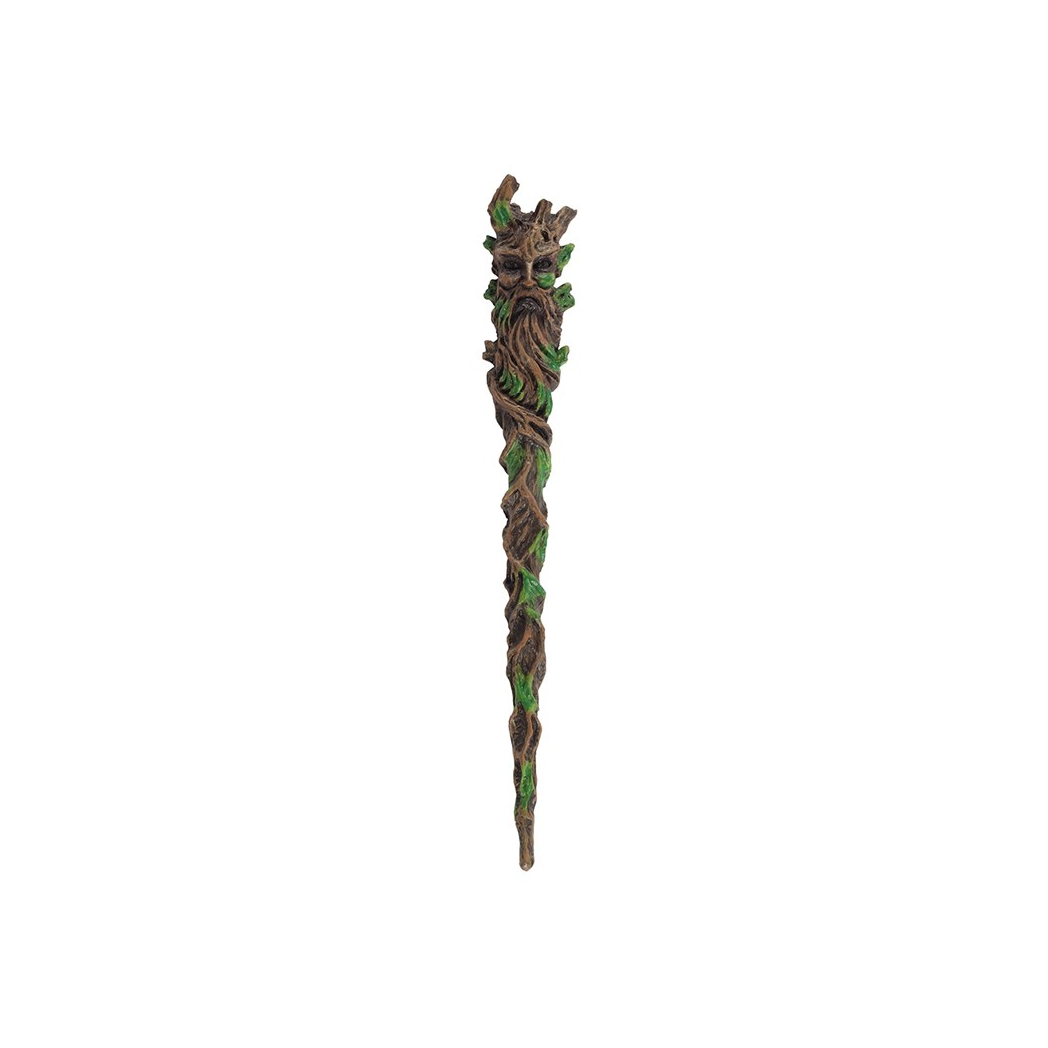 Decorative staff with leaf design on a white background