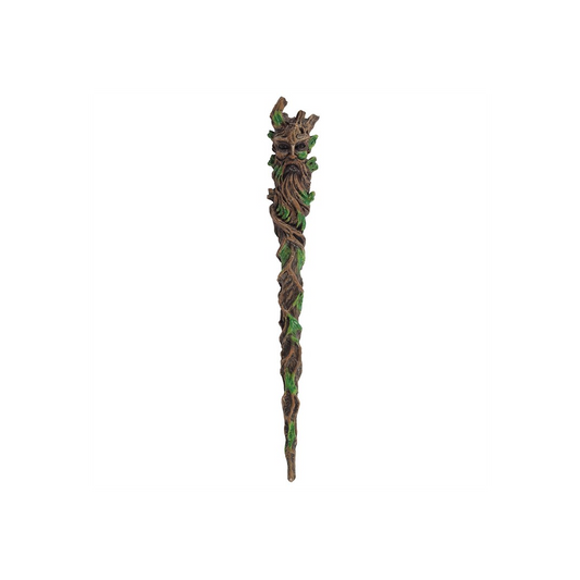 Decorative staff with leaf design on a white background