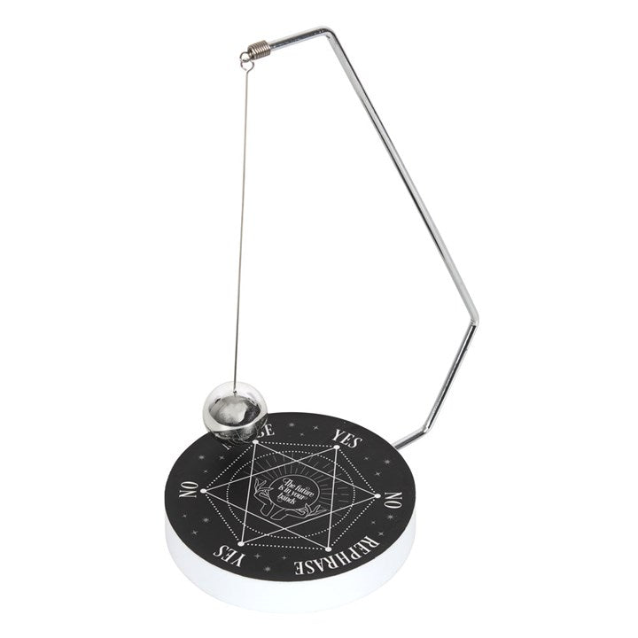 Black and white fortune teller with a metal stand on a white background