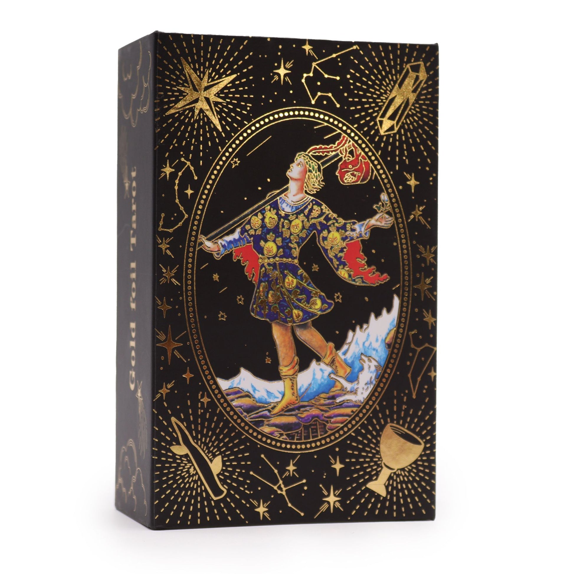 Black box with gold mystic sign surrounding  a dancing minstrat