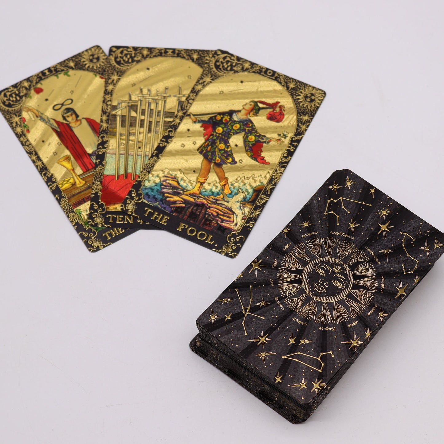 3 tarot  showing their meanins and a an upside down pack