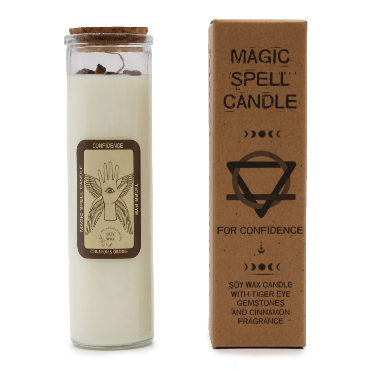 Magic spell candle with packaging on a white background