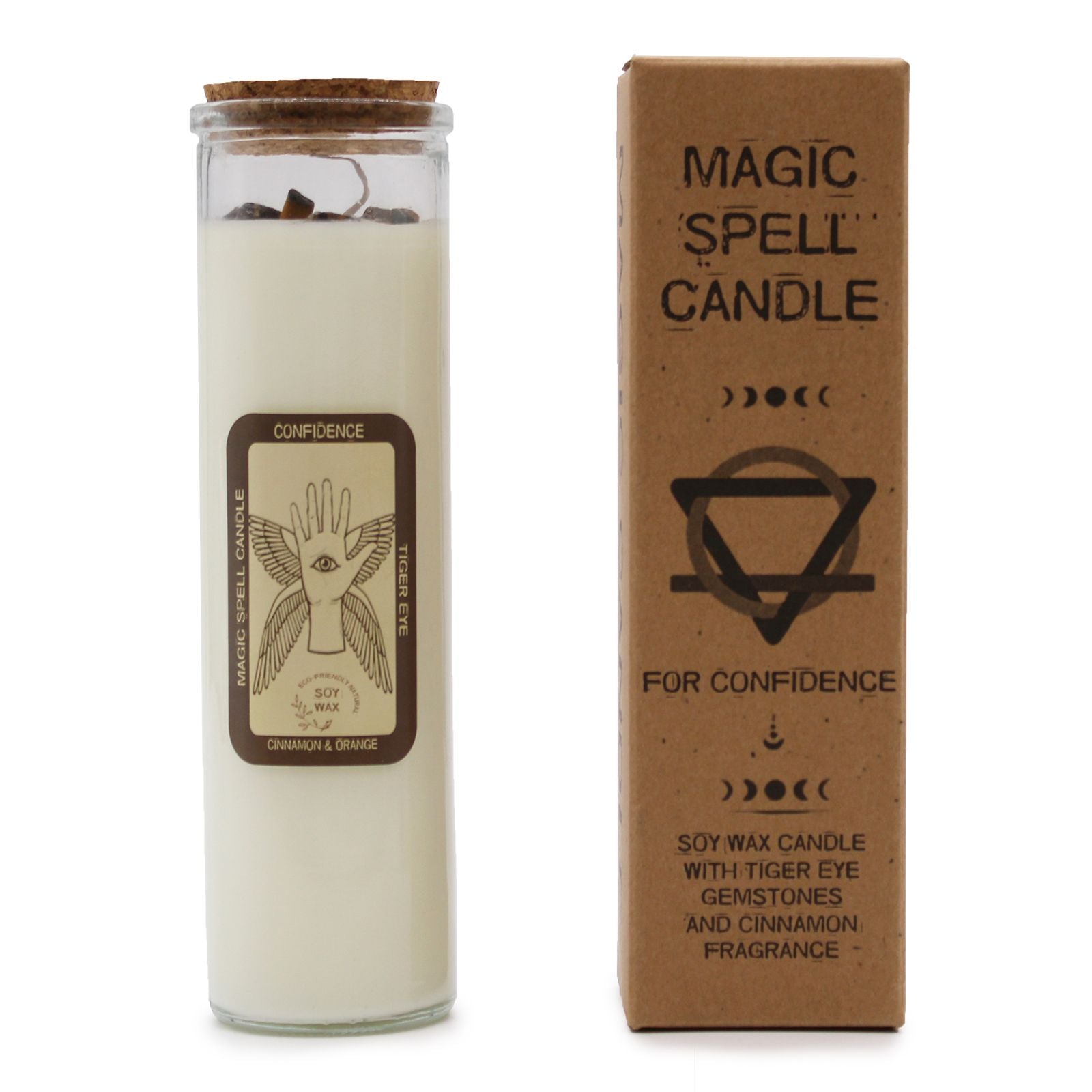 Magic spell candle with packaging on a white background