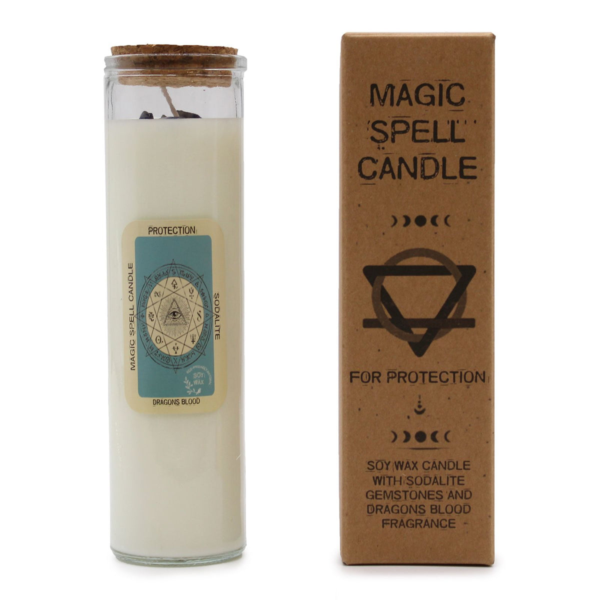 Magic spell candle with packaging on a white background