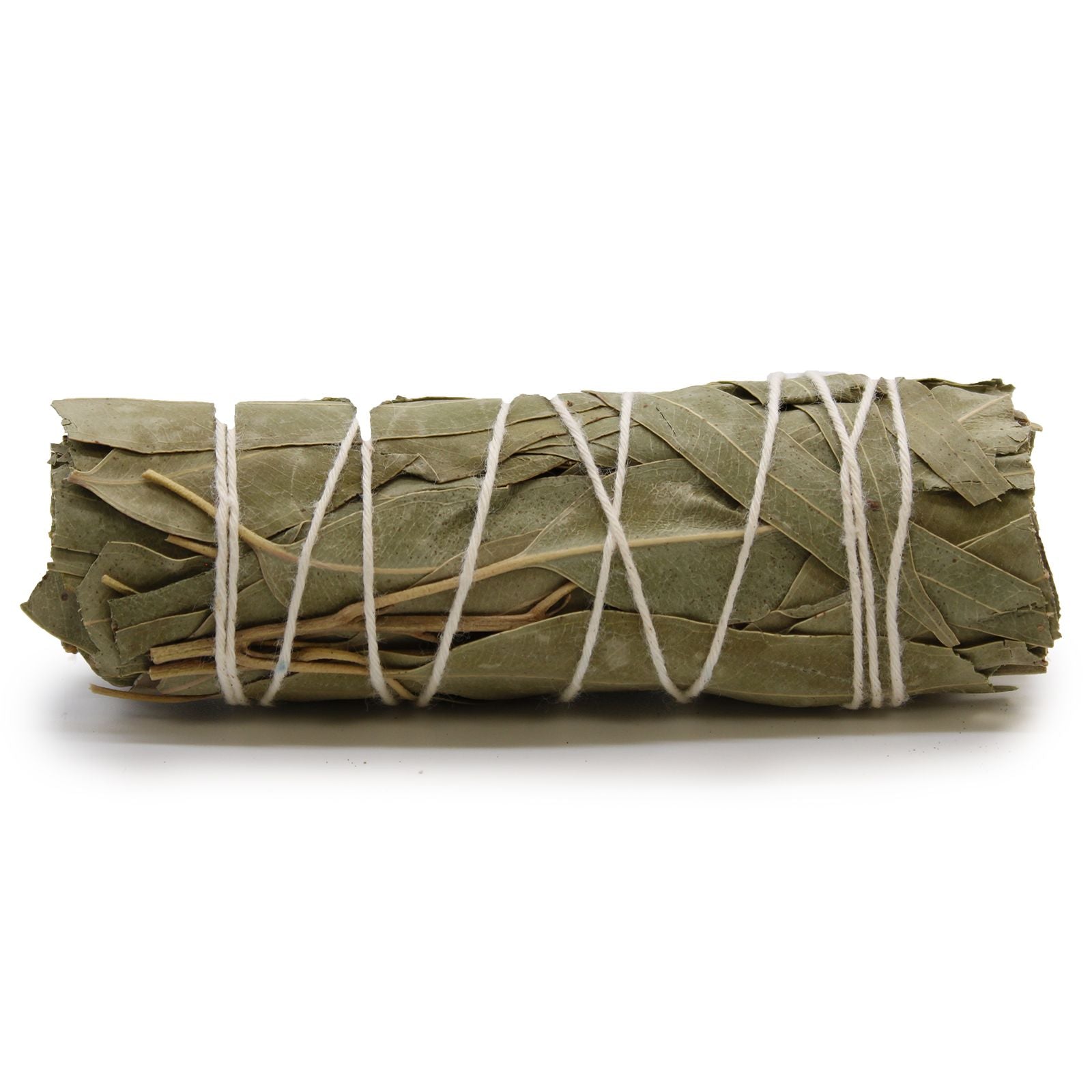 A  smudge stick bundle of sage leaves tied together, traditionally used in rituals of purification and cleansing fragranced with sage & eucalyptus
