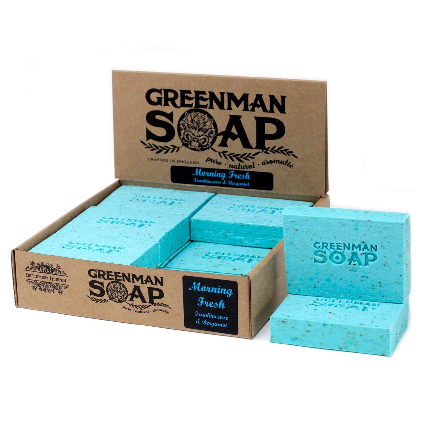 Greenman Soap bars with packaging on a white background