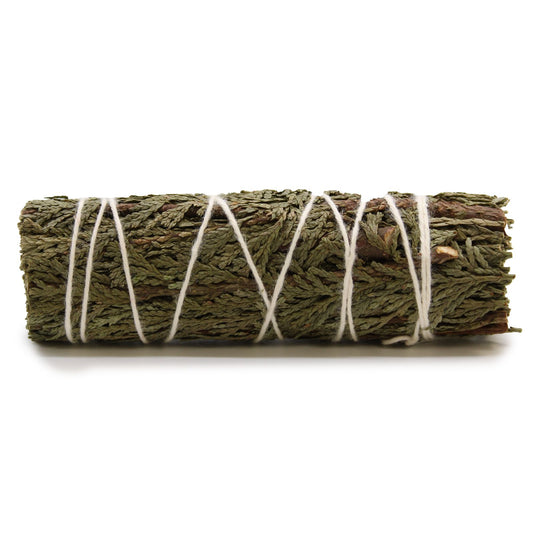 A smudge stick bundle of sage leaves tied together, traditionally used in rituals of purification and cleansing, fragranced with Cedar Mini Loosec