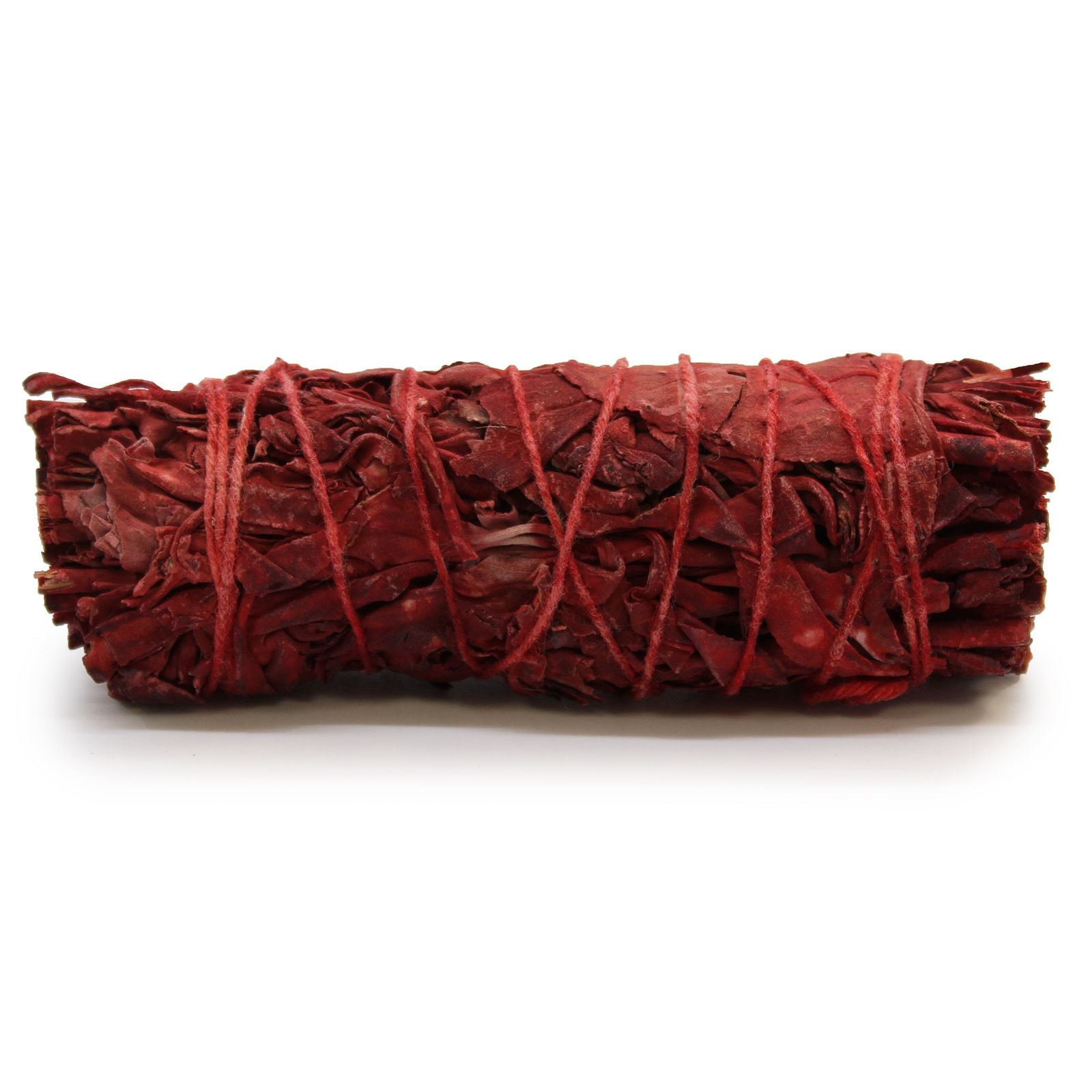 A smudge stick bundle of sage leaves tied together, traditionally used in rituals of purification and cleansing, fragranced with Dragons Blood