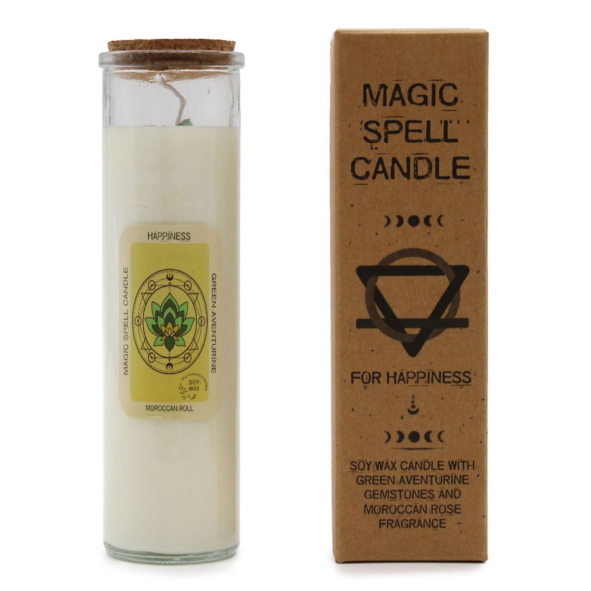 Magic spell candle with a cardboard box on a white background