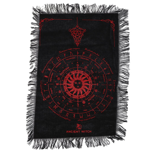 Black cloth with red astrological design and 'Ancient Witch' branding on a white background