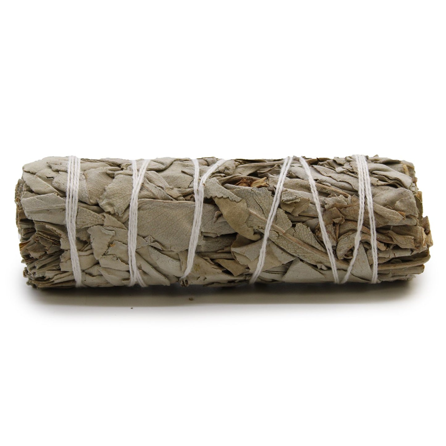 A smudge stick bundle of sage leaves tied together, traditionally used in rituals of purification and cleansing, fragranced with White Sage