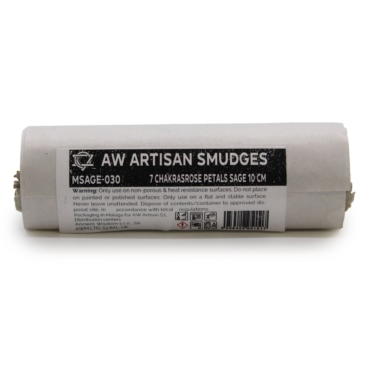 Roll of AW Artisan Smudges with  7 Chakrarose Petals on a white background
