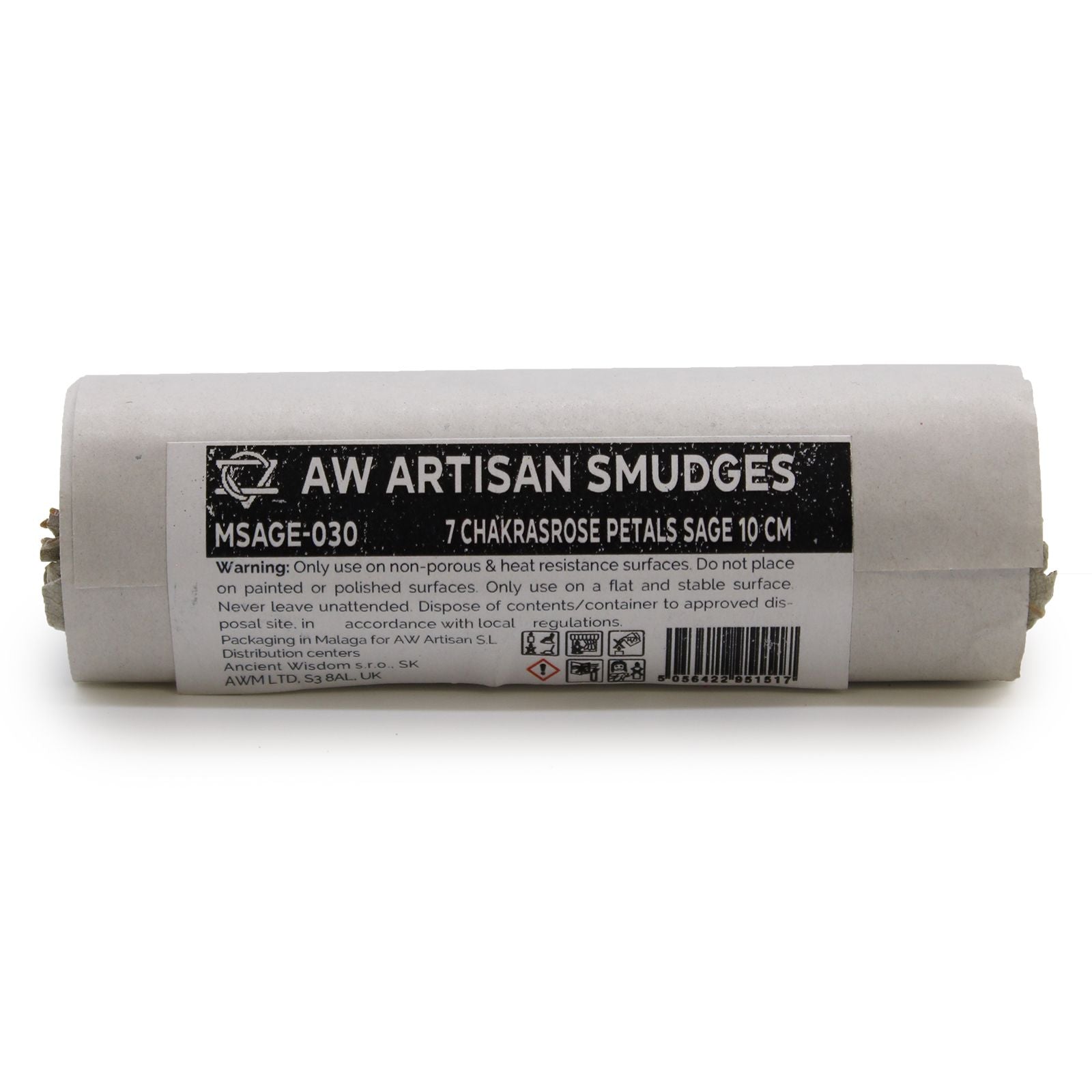 Roll of AW Artisan Smudges with  7 Chakrarose Petals on a white background
