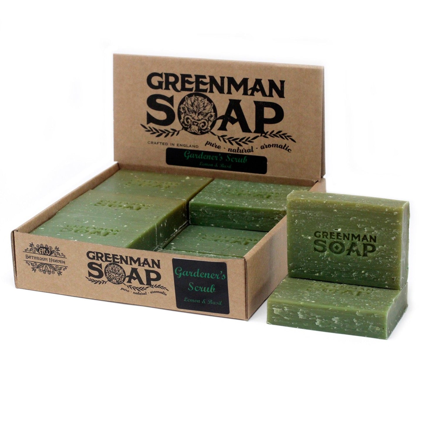 Greenman Soap bars with packaging on a white background