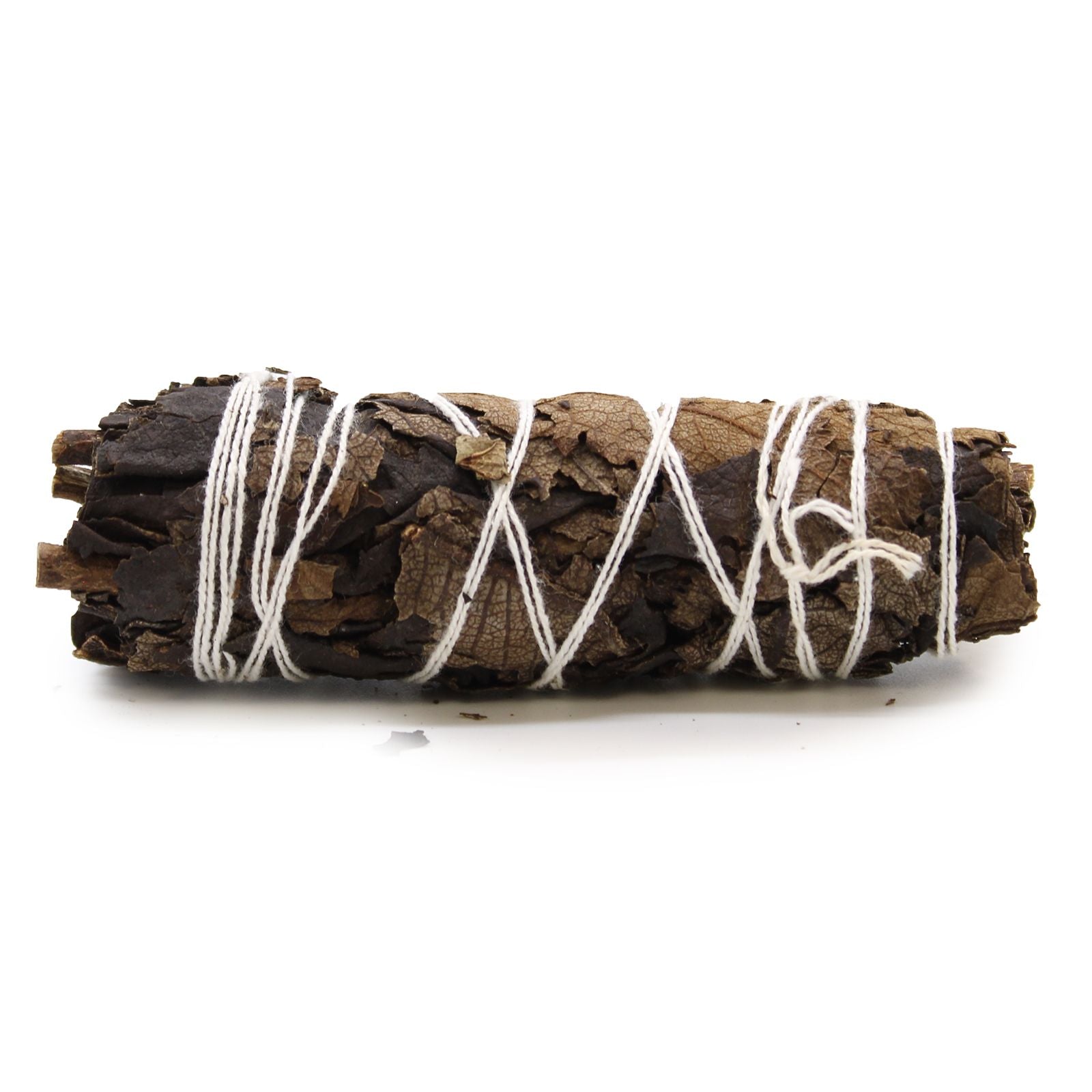 A smudge stick bundle of sage leaves tied together, traditionally used in rituals of purification and cleansing, fragranced with Black Yerba Santa