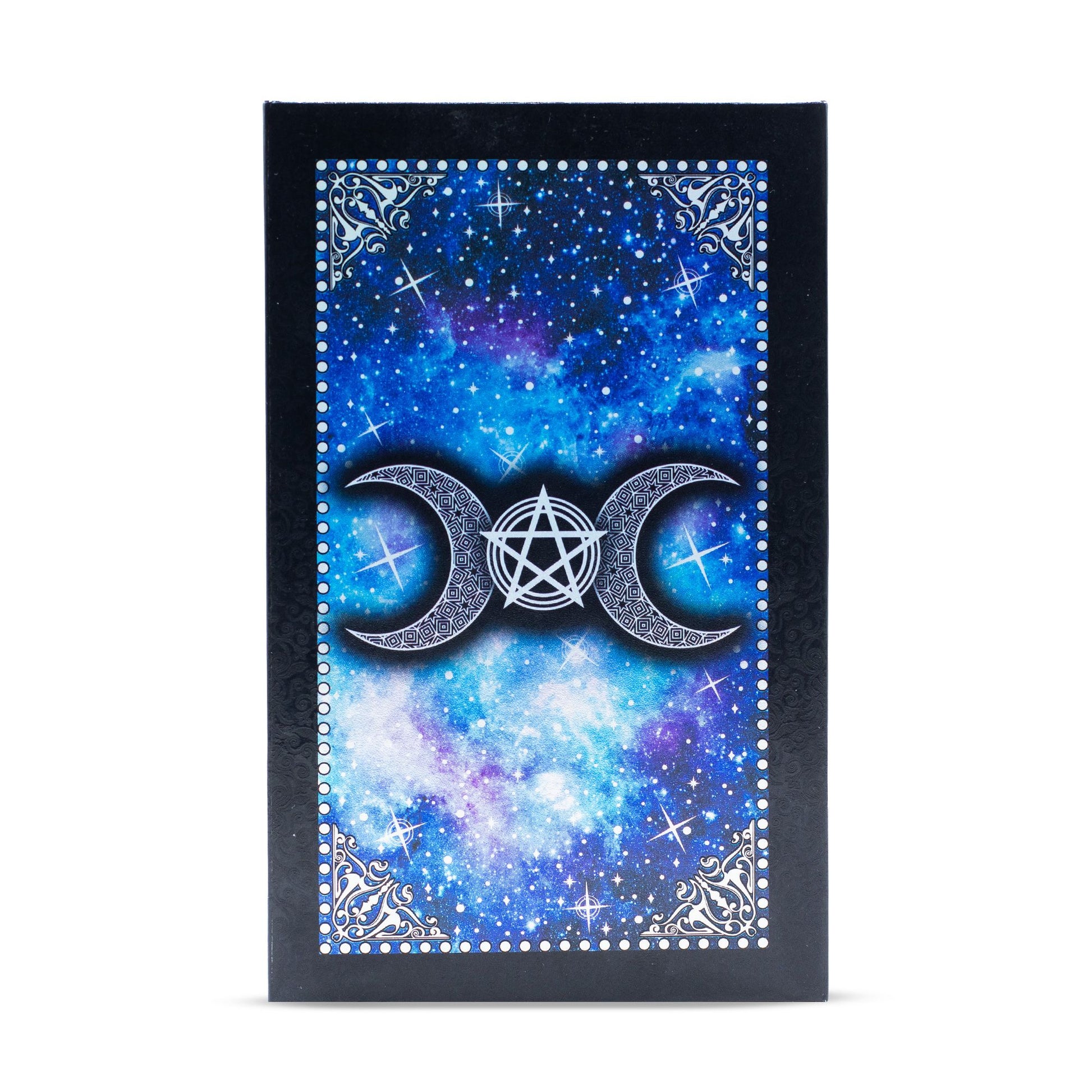 Triangular card with celestial design and symbol on a white background