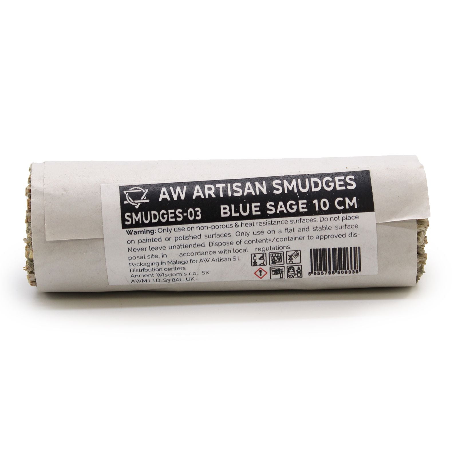 Roll of AW Artisan Smudges with Blue Sage  on a white background 